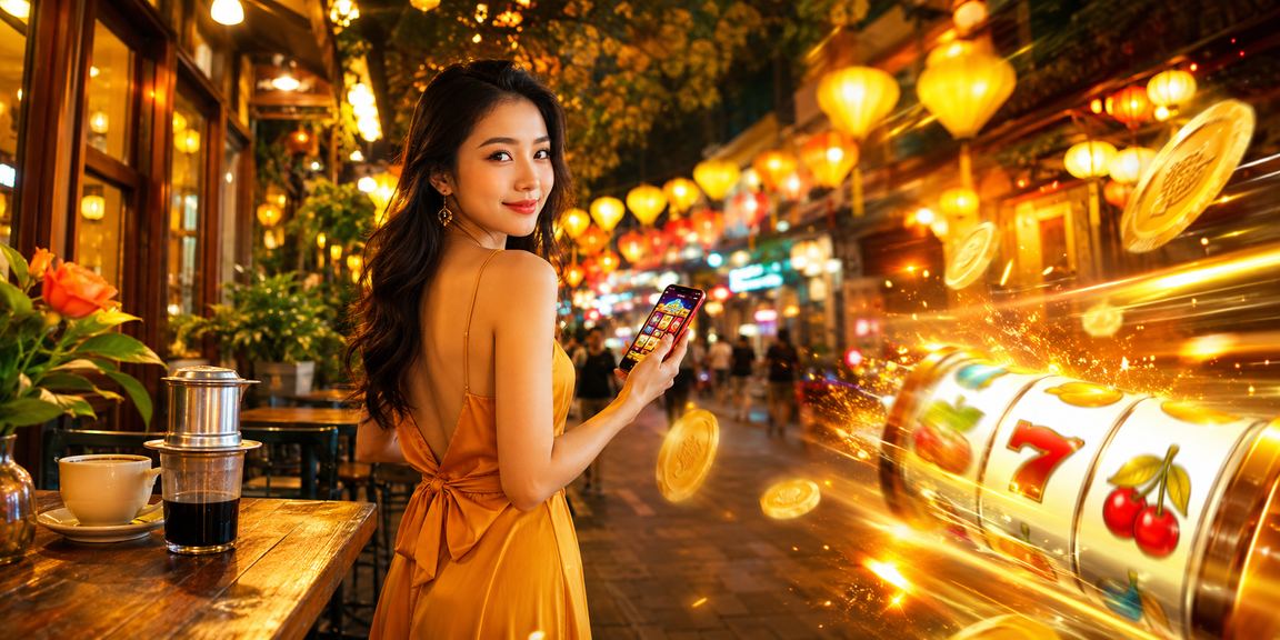 Người dùng Hà Nội chơi slot game và uống cà phê